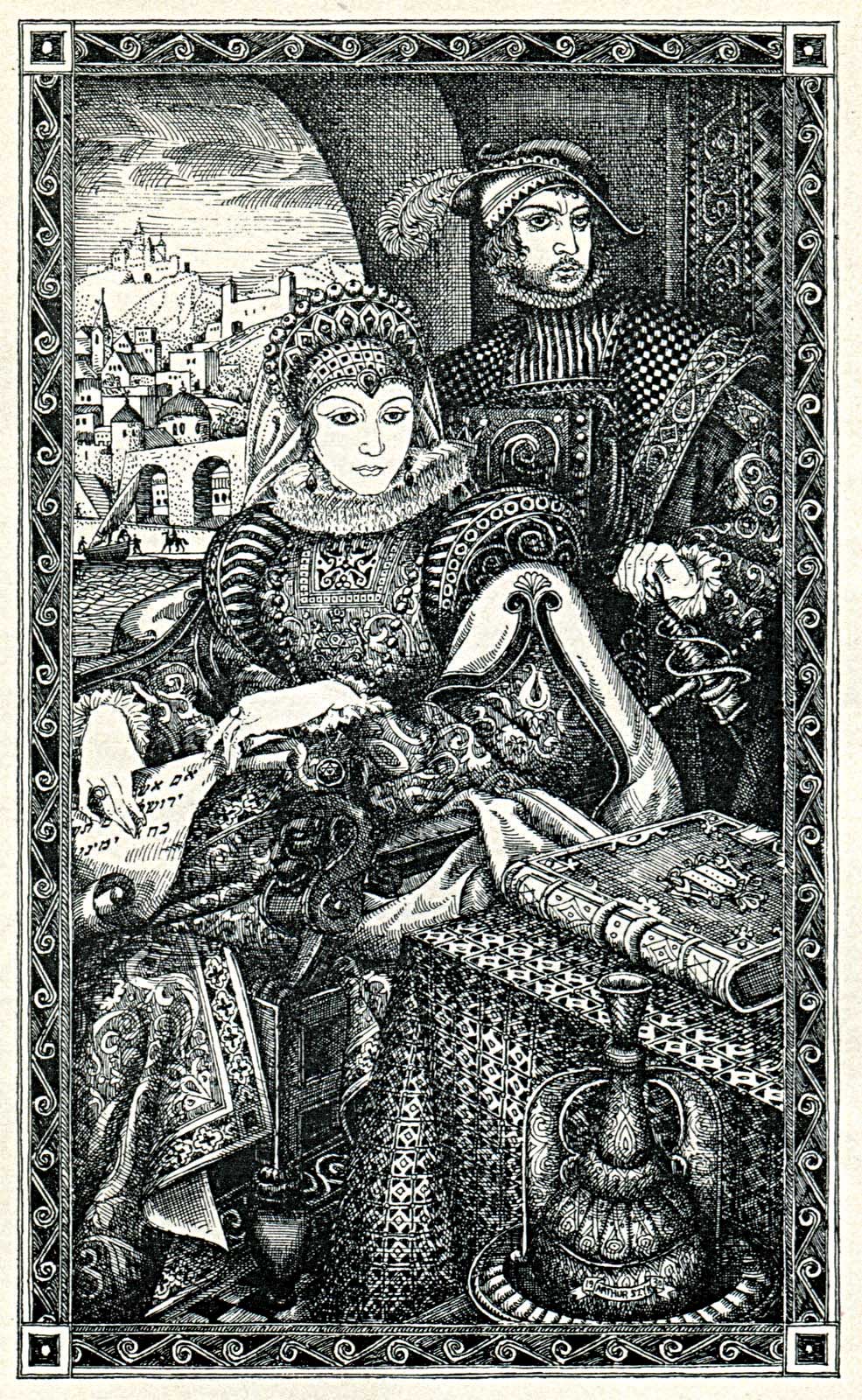 First Jewish Boycott
-- Arthur Szyk's engraving of Donna Gracia Mendes and her nephew Joseph Nasi, Duke of Naxos