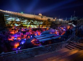 The Givati parking lot excavation, lit up by the sound and light show