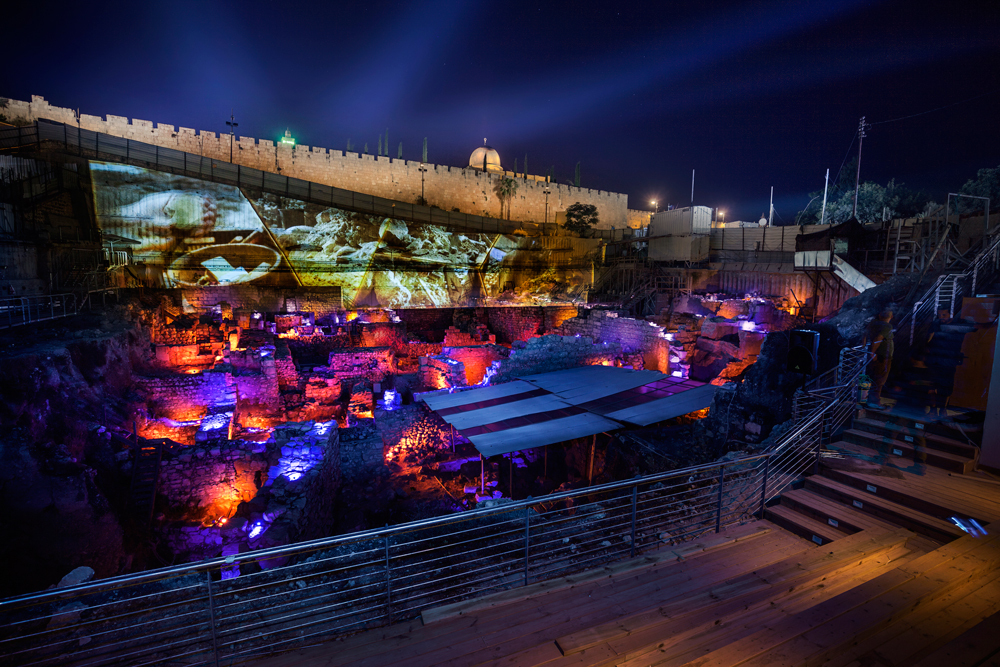 Nehemiah on the Wall
Courtesy of the City of David Archives (Photo: Koby Harati) The Givati parking lot excavation, lit up by the sound and light show