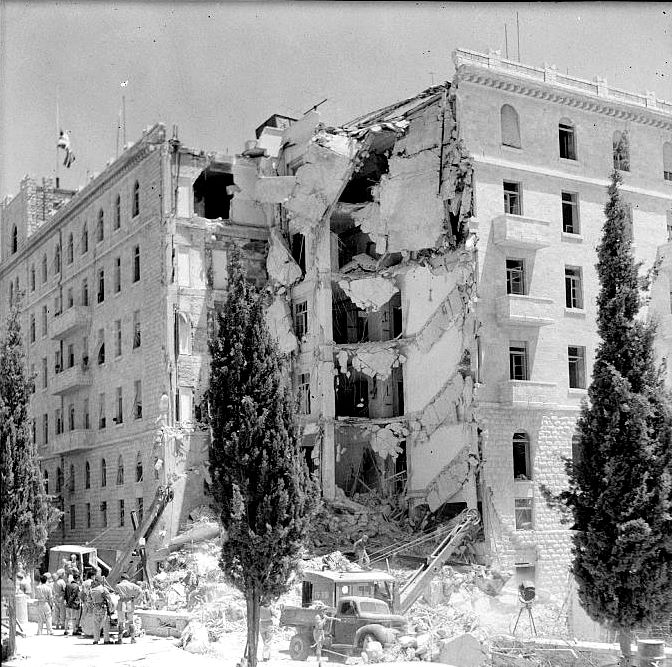 King David Hotel blown up by the Etzel Militia
Library of Congress Collection South wing of the King David Hotel after the explosion, July 1947