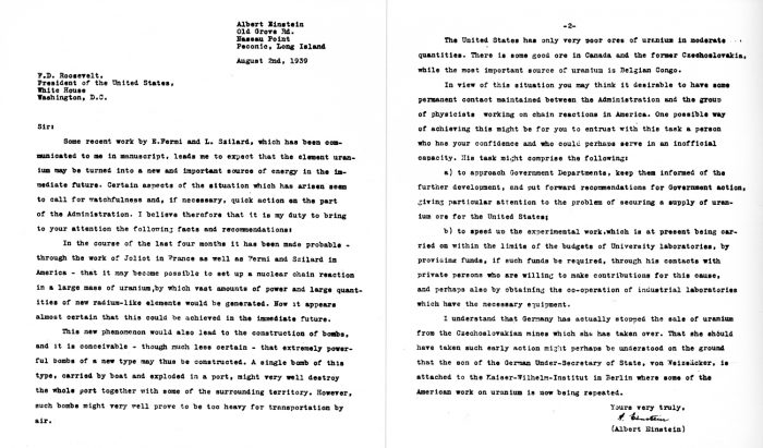 Einstein's letter to Roosevelt