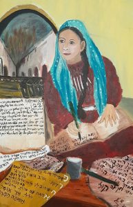 פייטנית מלומדת שדבר קיומה התגלה במקרה באקרוסטיכון ששילבה בפיוטיה. ציור מודרני של הפייטנית